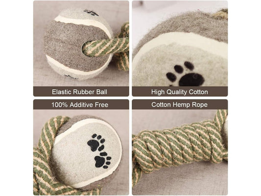 Dog Chew Toy Dumbbell Rope with Tennis Ball - FurTrend