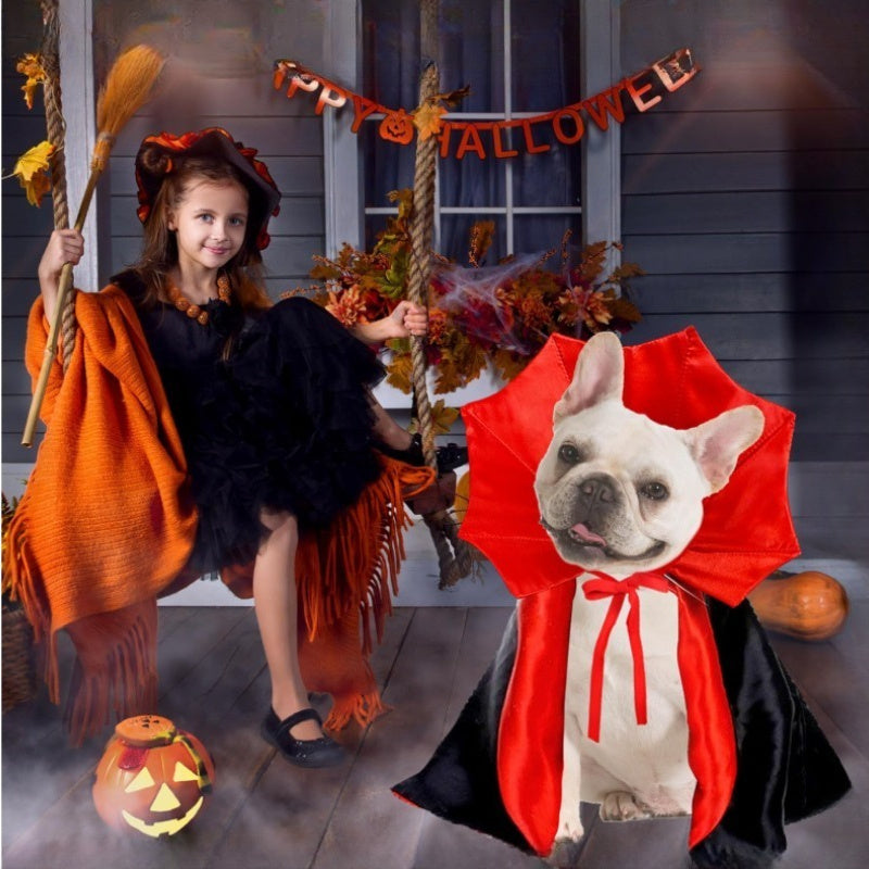 Pet Cloak Costume – Black & Red Plush Cape for Cats & Dogs - FurTrend