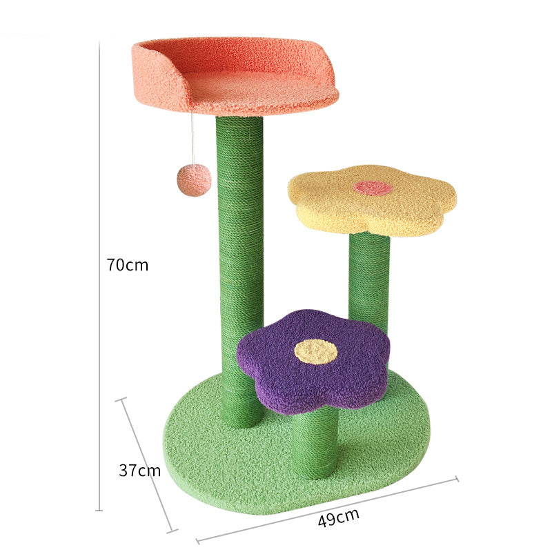Luxury Cat Tower with Round Nest & Flower Backrest