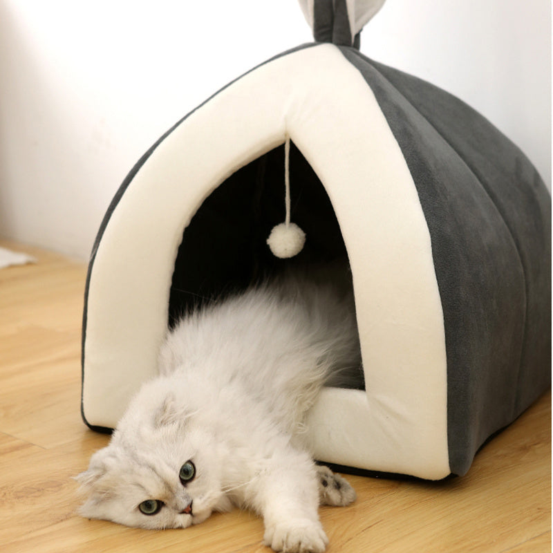 Cute Cat Bed with Cushion & Hanging Ball - FurTrend