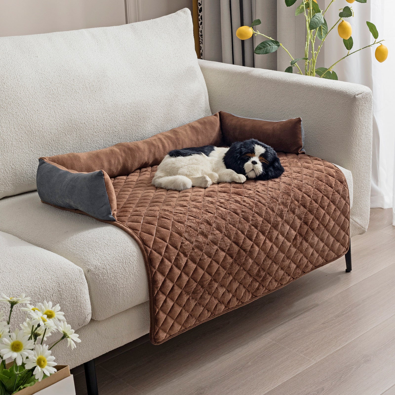 Cozy Curved Plush Pet Bed with Pillow - FurTrend