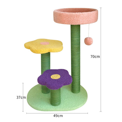 Luxury Cat Tower with Round Nest & Flower Backrest