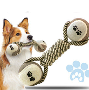 Dog Chew Toy Dumbbell Rope with Tennis Ball - FurTrend