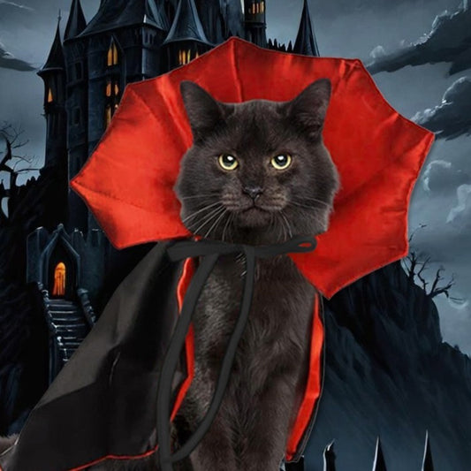 Pet Cloak Costume – Black &amp; Red Plush Cape for Cats & Dogs - FurTrend