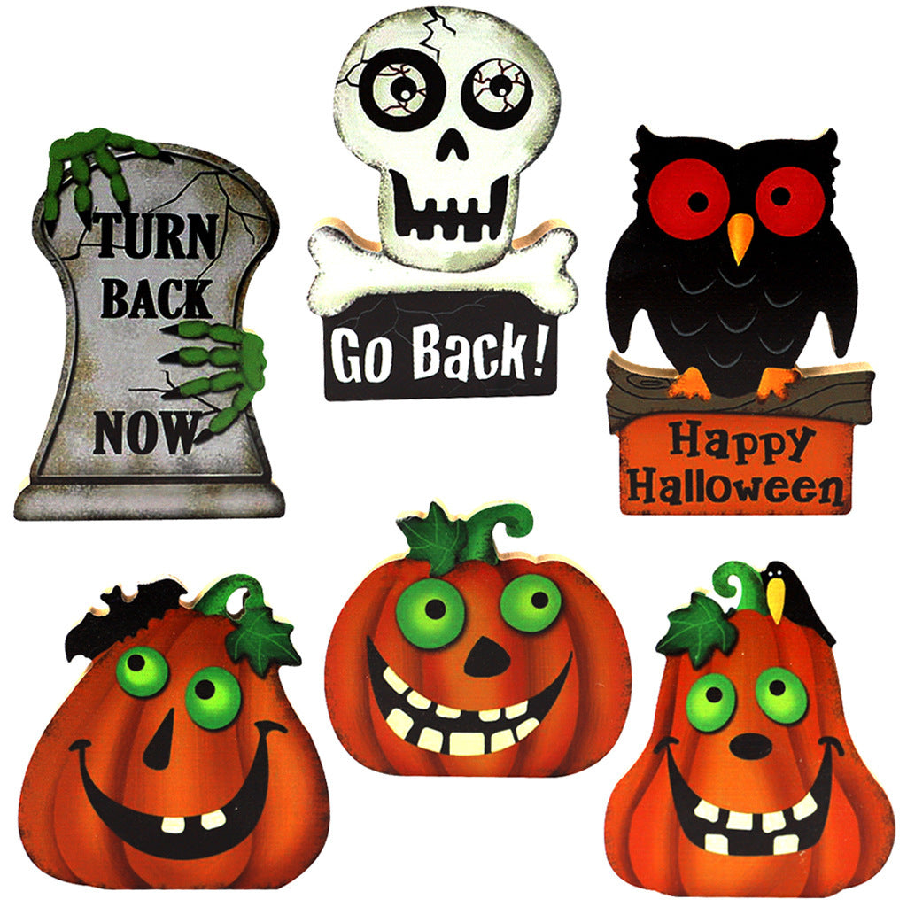 Handmade Wooden Halloween Pumpkin Ghost Skeleton Ornament