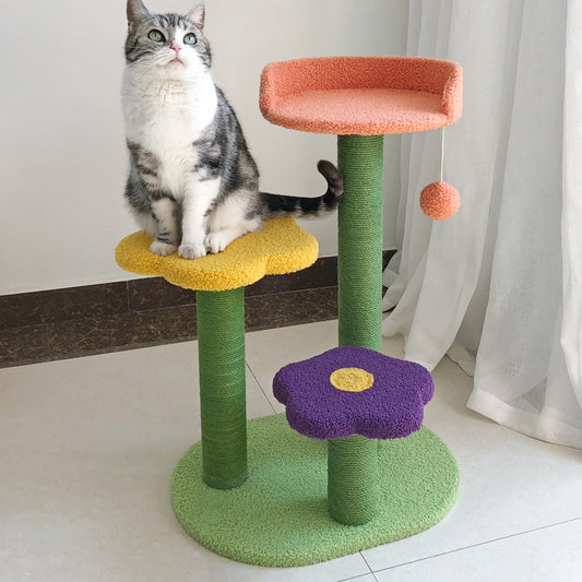 Luxury Cat Tower with Round Nest & Flower Backrest