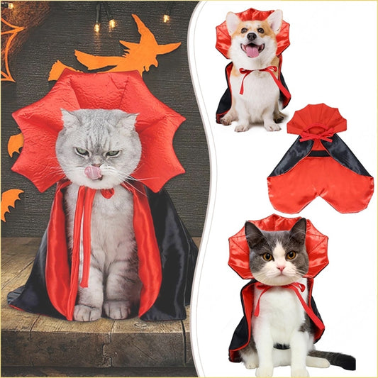 Pet Cloak Costume – Black &amp; Red Plush Cape for Cats & Dogs - FurTrend