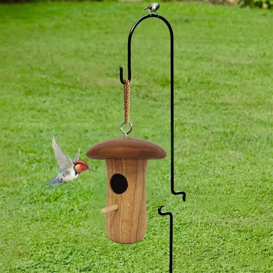 Wooden Bee Mushroom Hummingbird Feeder Pendant - FurTrend