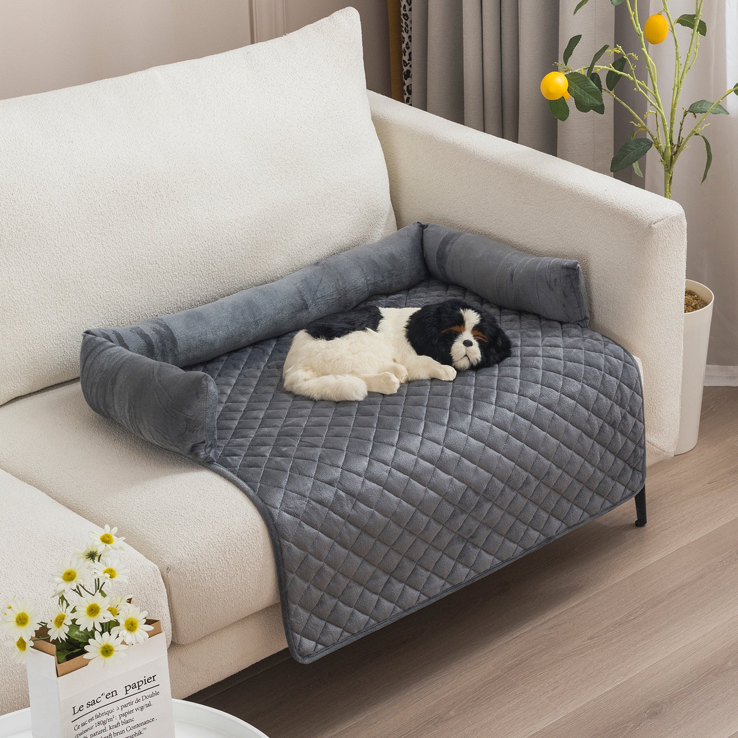 Cozy Curved Plush Pet Bed with Pillow - FurTrend