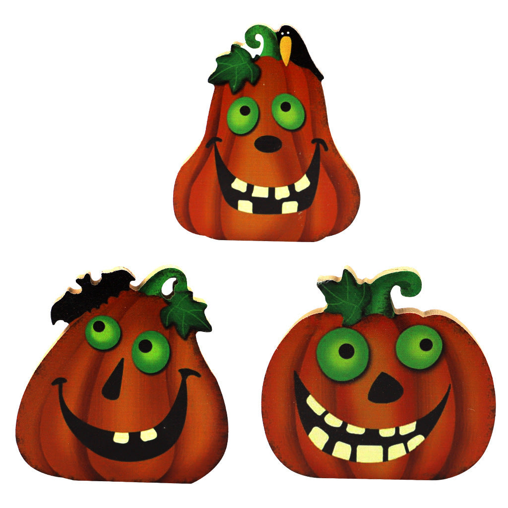 Handmade Wooden Halloween Pumpkin Ghost Skeleton Ornament