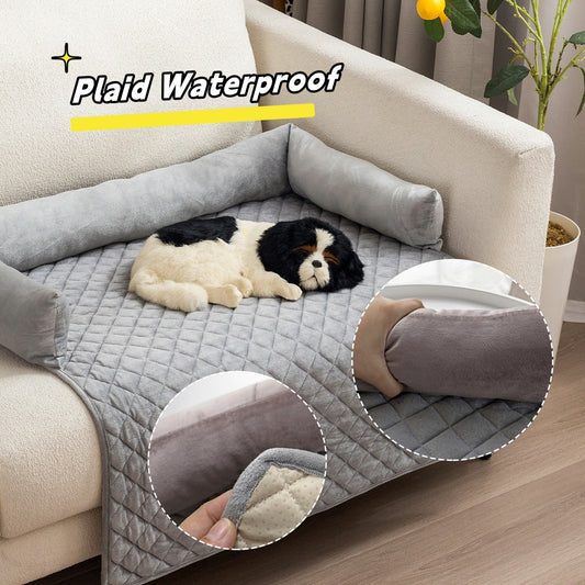 Cozy Curved Plush Pet Bed with Pillow - FurTrend